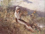 Nicolae Grigorescu Peasant Woman Sitting in the Grass oil